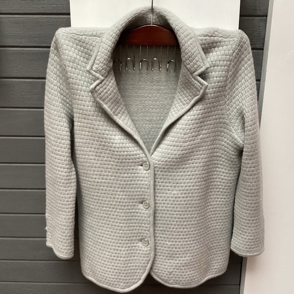 Talbots Light Grey 100% Merino Wool Tight Knit Blazer Cardigan Sweater 
Sz XLP - Picture 4 of 12
